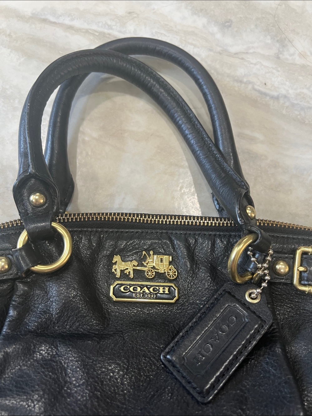Coach Black Leather Dual-Handle Shoulder Bag with Gold Hardware - Picture 2 of 7